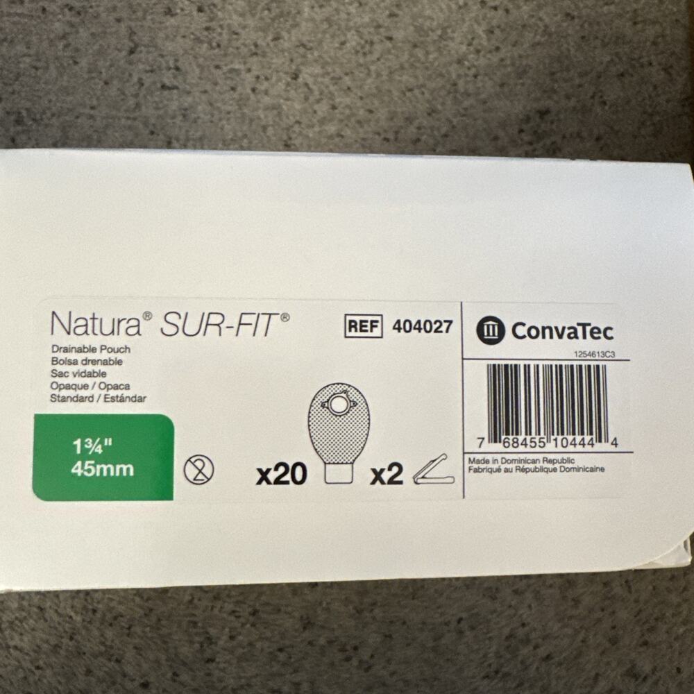 20 Convatec #404027 Sur-Fit Natura® Drainable Ostomy Pouch 1-3/4" 45mm 1BX/20EA